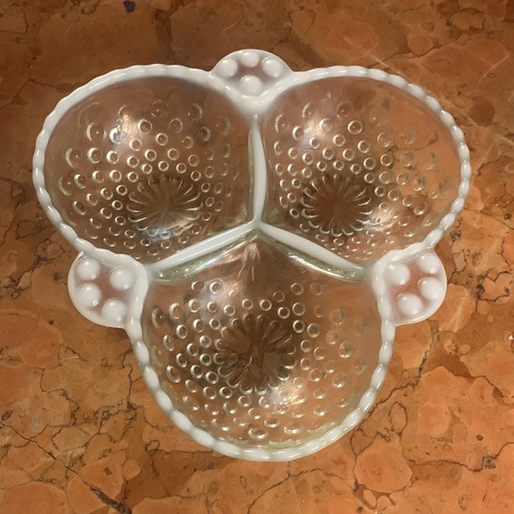 Vintage Anchor Hocking Moonstone Clear Opalescent Hobnail Glassware 5 Serving pc - Picture 7 of 8